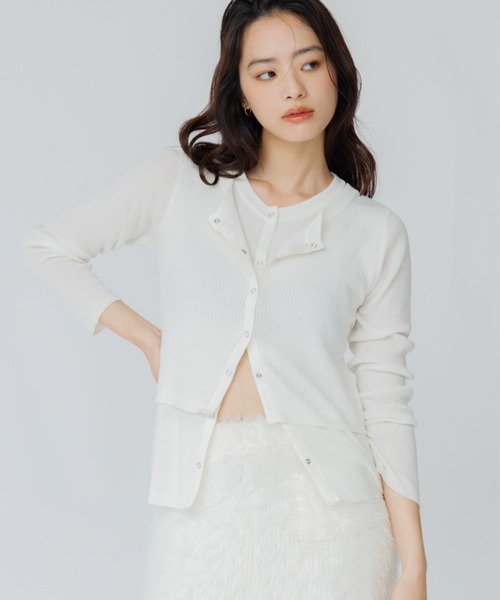 SENEE(セニー)の「layered rib cardigan(レイヤードリブカーディガン)(カーディガン/ボレロ・レディース・チャコール/ブラック/アイボリー・FREE)」の2枚目の写真