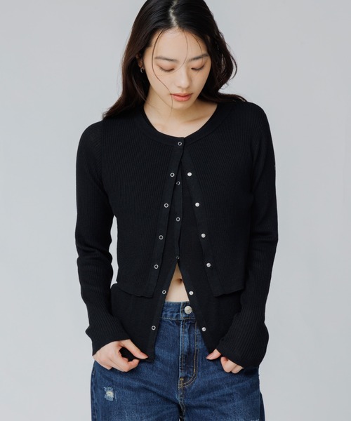 SENEE(セニー)の「layered rib cardigan(レイヤードリブカーディガン)(カーディガン/ボレロ・レディース・チャコール/ブラック/アイボリー・FREE)」の15枚目の写真