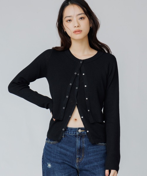 SENEE(セニー)の「layered rib cardigan(レイヤードリブカーディガン)(カーディガン/ボレロ・レディース・チャコール/ブラック/アイボリー・FREE)」の16枚目の写真