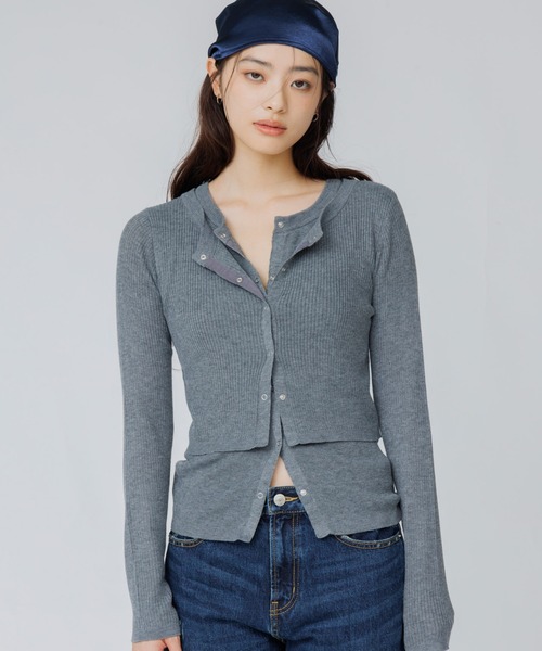 SENEE(セニー)の「layered rib cardigan(レイヤードリブカーディガン)(カーディガン/ボレロ・レディース・チャコール/ブラック/アイボリー・FREE)」の5枚目の写真