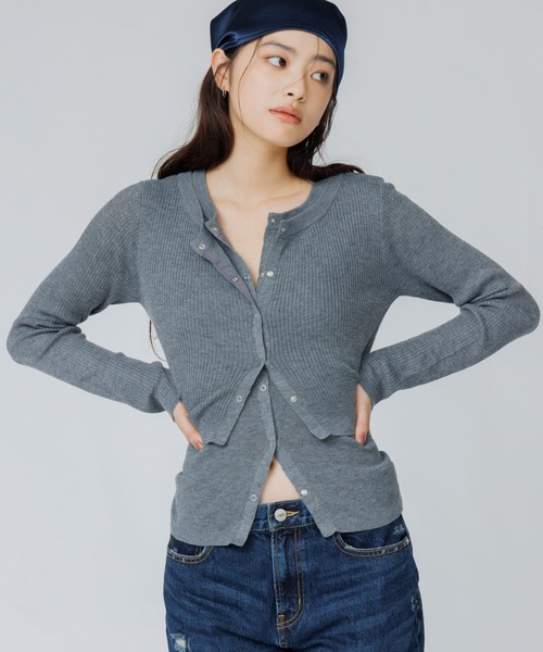 SENEE(セニー)の「layered rib cardigan(レイヤードリブカーディガン)(カーディガン/ボレロ・レディース・チャコール/ブラック/アイボリー・FREE)」の6枚目の写真