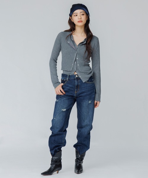 SENEE(セニー)の「layered rib cardigan(レイヤードリブカーディガン)(カーディガン/ボレロ・レディース・チャコール/ブラック/アイボリー・FREE)」の7枚目の写真