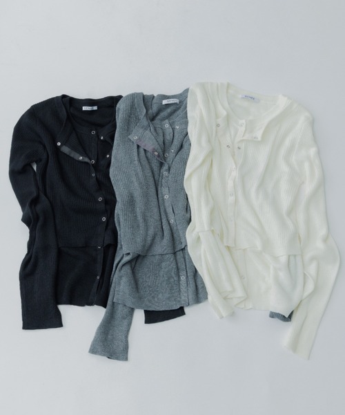 SENEE(セニー)の「layered rib cardigan(レイヤードリブカーディガン)(カーディガン/ボレロ・レディース・チャコール/ブラック/アイボリー・FREE)」の4枚目の写真