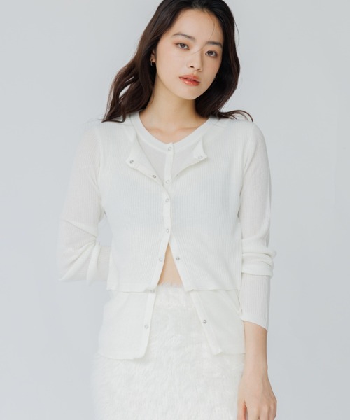 SENEE(セニー)の「layered rib cardigan(レイヤードリブカーディガン)(カーディガン/ボレロ・レディース・チャコール/ブラック/アイボリー・FREE)」の9枚目の写真