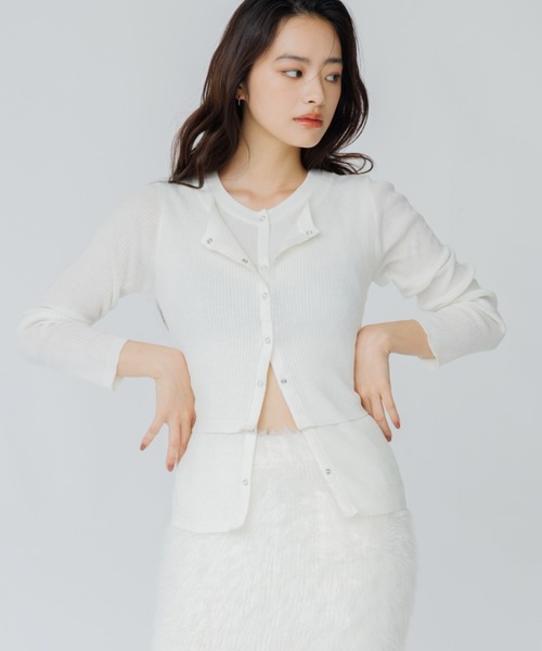 SENEE(セニー)の「layered rib cardigan(レイヤードリブカーディガン)(カーディガン/ボレロ・レディース・チャコール/ブラック/アイボリー・FREE)」の11枚目の写真