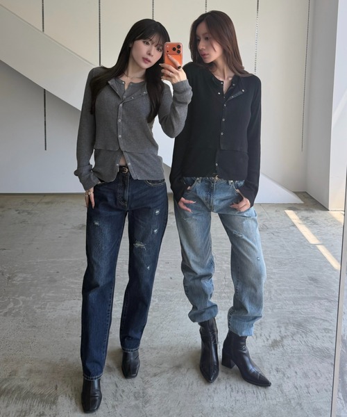 SENEE(セニー)の「layered rib cardigan(レイヤードリブカーディガン)(カーディガン/ボレロ・レディース・チャコール/ブラック/アイボリー・FREE)」の21枚目の写真