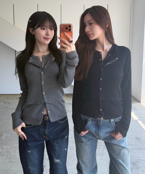 SENEE(セニー)の「layered rib cardigan(レイヤードリブカーディガン)(カーディガン/ボレロ・レディース・チャコール/ブラック/アイボリー・FREE)」の19枚目の写真