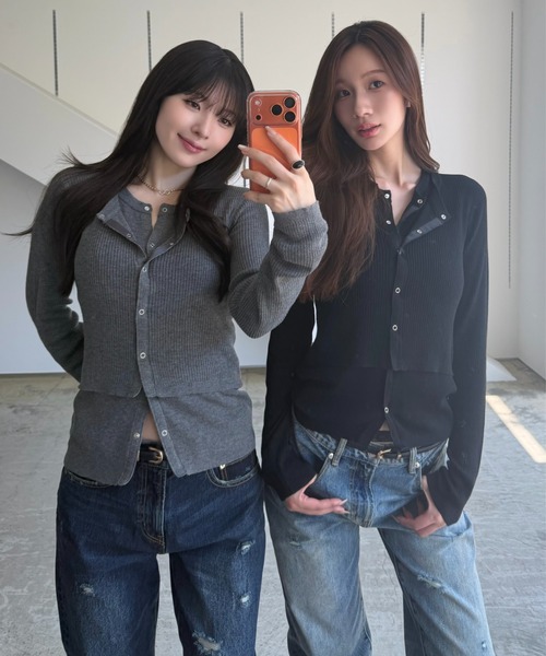 SENEE(セニー)の「layered rib cardigan(レイヤードリブカーディガン)(カーディガン/ボレロ・レディース・チャコール/ブラック/アイボリー・FREE)」の20枚目の写真