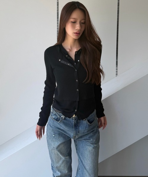 SENEE(セニー)の「layered rib cardigan(レイヤードリブカーディガン)(カーディガン/ボレロ・レディース・チャコール/ブラック/アイボリー・FREE)」の22枚目の写真