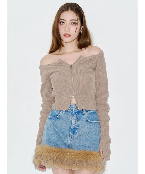 EVRIS(エヴリス)の「モールジップオフショルニットトップス 秋服(ニット/セーター・レディース・ネイビー/ベージュ/ブラック/レッド・FREE)」の1枚目の写真