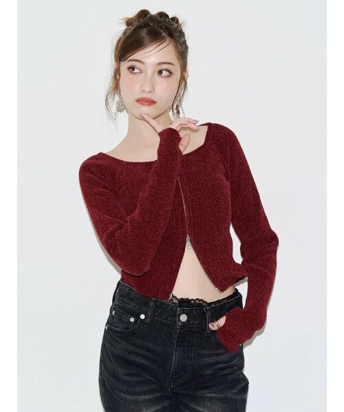 EVRIS(エヴリス)の「モールジップオフショルニットトップス 秋服(ニット/セーター・レディース・ネイビー/ベージュ/ブラック/レッド・FREE)」の4枚目の写真