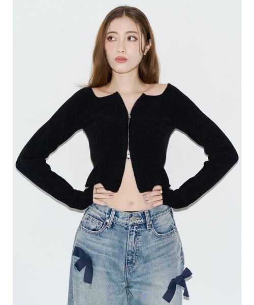 EVRIS(エヴリス)の「モールジップオフショルニットトップス 秋服(ニット/セーター・レディース・ネイビー/ベージュ/ブラック/レッド・FREE)」の2枚目の写真