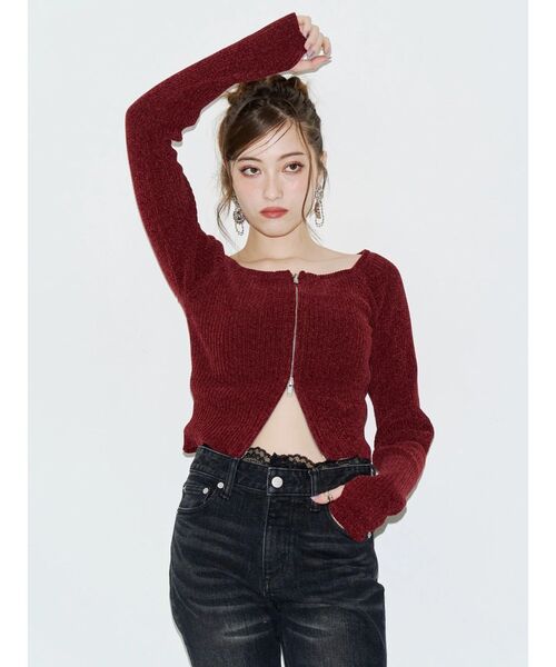 EVRIS(エヴリス)の「モールジップオフショルニットトップス 秋服(ニット/セーター・レディース・ネイビー/ベージュ/ブラック/レッド・FREE)」の14枚目の写真