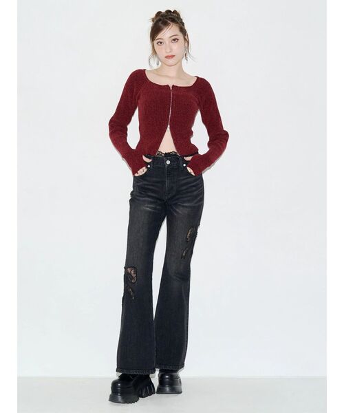 EVRIS(エヴリス)の「モールジップオフショルニットトップス 秋服(ニット/セーター・レディース・ネイビー/ベージュ/ブラック/レッド・FREE)」の15枚目の写真