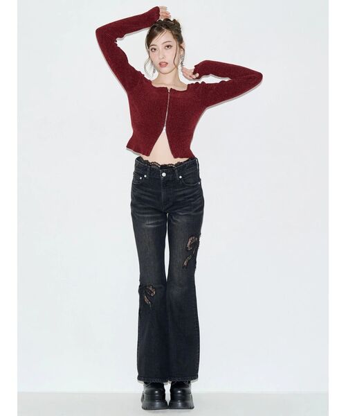 EVRIS(エヴリス)の「モールジップオフショルニットトップス 秋服(ニット/セーター・レディース・ネイビー/ベージュ/ブラック/レッド・FREE)」の16枚目の写真