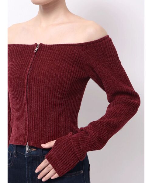EVRIS(エヴリス)の「モールジップオフショルニットトップス 秋服(ニット/セーター・レディース・ネイビー/ベージュ/ブラック/レッド・FREE)」の5枚目の写真