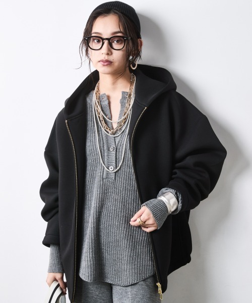 CHIC STYLE(シックスタイル)の「バルーンジップアップフーディ<大きいサイズ有>シックスタイル(パーカー・レディース・ブラック/杢グレー・5L~6L/3L~4L/L~LL/M)」の2枚目の写真
