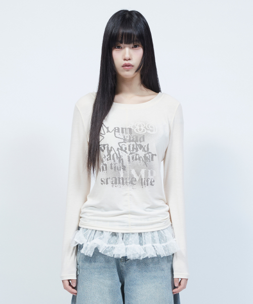 LMR(エルエムアール)の「ソフトスリムボートネックグラフィック長袖Tシャツアイボリー(Tシャツ/カットソー・レディース・アイボリー・SMALL/MEDIUM)」の12枚目の写真