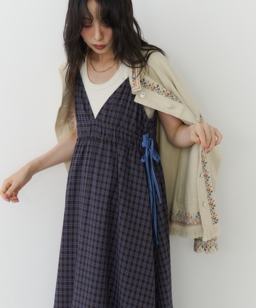 Unitage(ユニテージ)の「配色ボリュームキャミワンピース(ワンピース・レディース・レッド/その他/ブラック/ネイビー/ブラウン・FREE)」の1枚目の写真