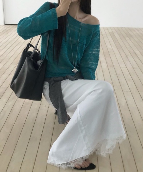 FLINEA(フリネア)の「オフショルダー長袖ニットトップス(ニット/セーター・レディース・アクア/カーキオリーブ・FREE)」の17枚目の写真