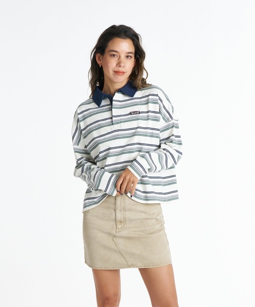 ROXY(ロキシー)の「ROXY BUTTERFLY POLO バタフライロゴボーダー長袖ポロシャツ 【2026年秋冬モデル】/ロキシー(ポロシャツ・レディース・ネイビー/ナチュラル/ブルー・LARGE/MEDIUM/SMALL)」の2枚目の写真
