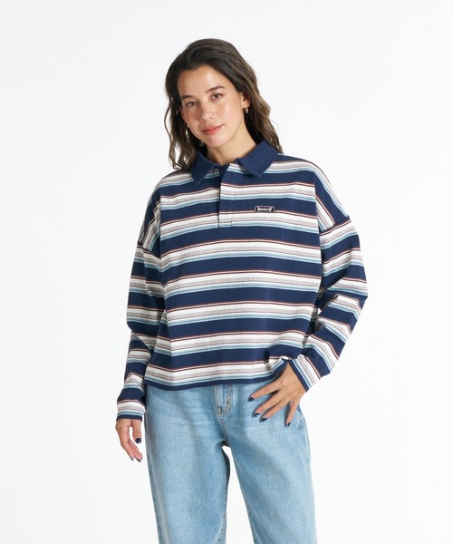 ROXY(ロキシー)の「ROXY BUTTERFLY POLO バタフライロゴボーダー長袖ポロシャツ 【2026年秋冬モデル】/ロキシー(ポロシャツ・レディース・ネイビー/ナチュラル/ブルー・LARGE/MEDIUM/SMALL)」の3枚目の写真