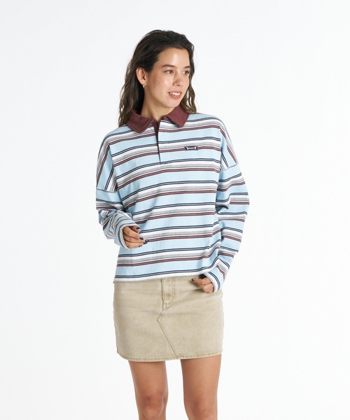 ROXY(ロキシー)の「ROXY BUTTERFLY POLO バタフライロゴボーダー長袖ポロシャツ 【2026年秋冬モデル】/ロキシー(ポロシャツ・レディース・ネイビー/ナチュラル/ブルー・LARGE/MEDIUM/SMALL)」の6枚目の写真