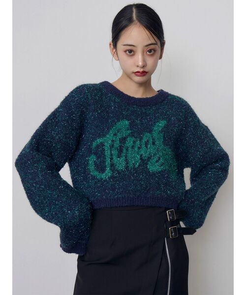 MURUA(ムルーア)の「ラメシャギーロゴニット 冬服(ニット/セーター・レディース・ネイビー/ブラック/レッド・FREE)」の2枚目の写真