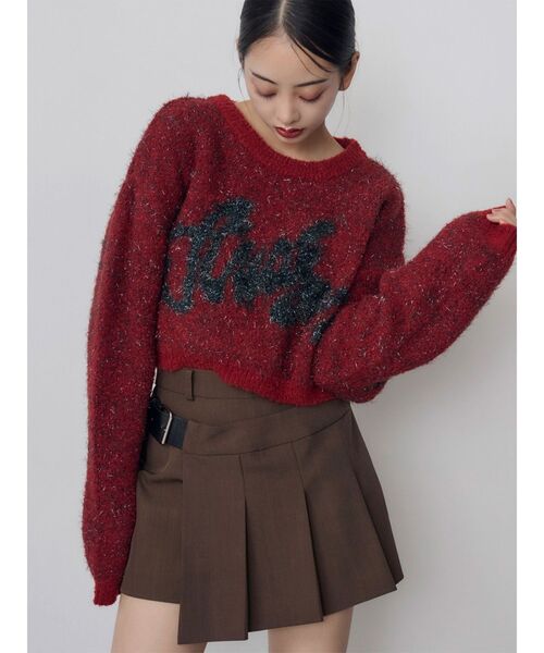 MURUA(ムルーア)の「ラメシャギーロゴニット 冬服(ニット/セーター・レディース・ネイビー/ブラック/レッド・FREE)」の3枚目の写真