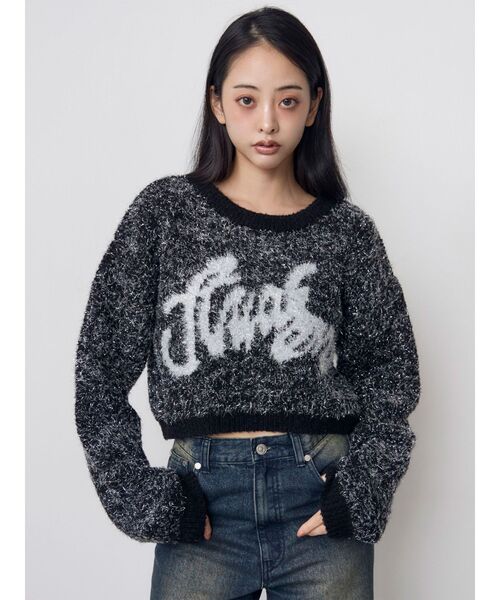 MURUA(ムルーア)の「ラメシャギーロゴニット 冬服(ニット/セーター・レディース・ネイビー/ブラック/レッド・FREE)」の22枚目の写真
