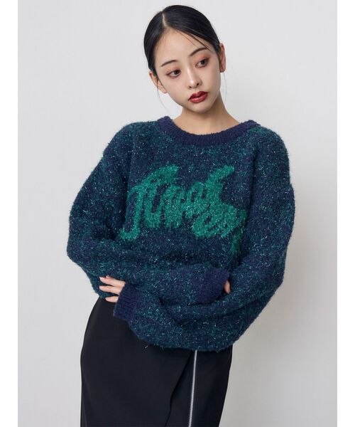 MURUA(ムルーア)の「ラメシャギーロゴニット 冬服(ニット/セーター・レディース・ネイビー/ブラック/レッド・FREE)」の19枚目の写真