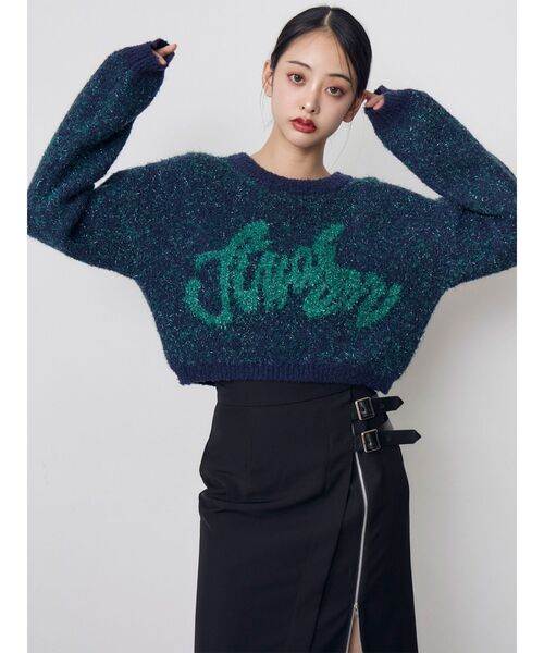MURUA(ムルーア)の「ラメシャギーロゴニット 冬服(ニット/セーター・レディース・ネイビー/ブラック/レッド・FREE)」の20枚目の写真