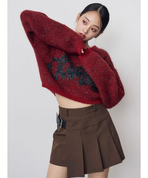 MURUA(ムルーア)の「ラメシャギーロゴニット 冬服(ニット/セーター・レディース・ネイビー/ブラック/レッド・FREE)」の8枚目の写真