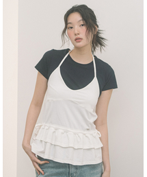 DOUBLE FRILL HALTER NECK SLEEVELESS(IVORY)