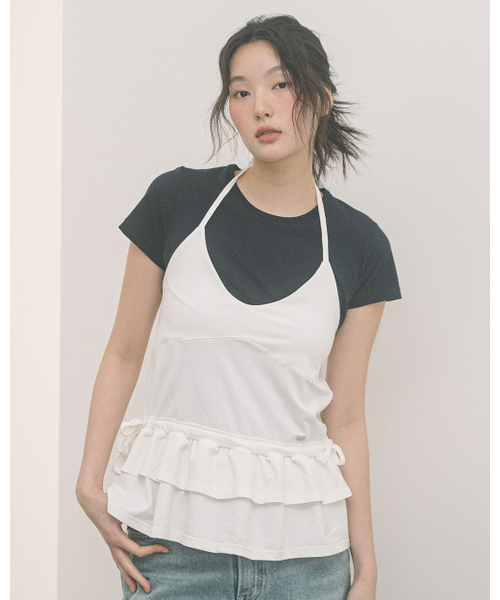HAVISM(ヘビズム)の「DOUBLE FRILL HALTER NECK SLEEVELESS(IVORY)(Tシャツ/カットソー・レディース・その他・FREE)」の1枚目の写真