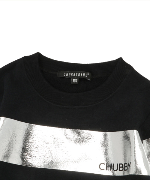 CHUBBYGANG（チャビーギャング）の「メタリックラインロングトレーナー（スウェット・キッズ・ブラック/ホワイト/ライトグレー・140/110/130/160/100/120/150）」の5枚目の写真