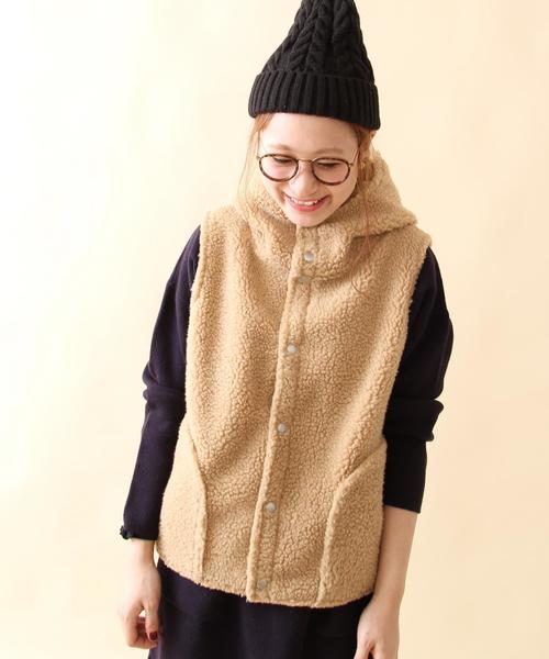 coen(コーエン)の「フーデッドボアベスト(ベスト・レディース・ベージュ/ネイビー・MEDIUM/LARGE)」の3枚目の写真