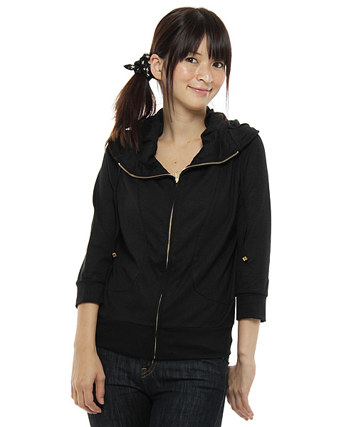 Ray BEAMS（レイビームス）の「Ray BEAMS / 変形裏毛スタンドZIPパーカ（パーカー・レディース・グレー/ブラック・ONE SIZE）」の2枚目の写真