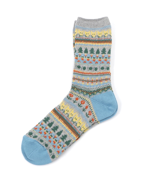 Ne-net（ネネット）の「S キツネジャガードソックス（ソックス/靴下・レディース・イエロー/オフホワイト/グレー・02/03）」の2枚目の写真