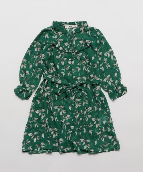 Right-on（ライトオン）の「【MPS】花柄フリルシャツディガン（シャツワンピース・キッズ・グリーン・100/110/120/130/140）」の2枚目の写真