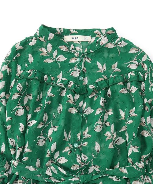 Right-on（ライトオン）の「【MPS】花柄フリルシャツディガン（シャツワンピース・キッズ・グリーン・100/110/120/130/140）」の6枚目の写真