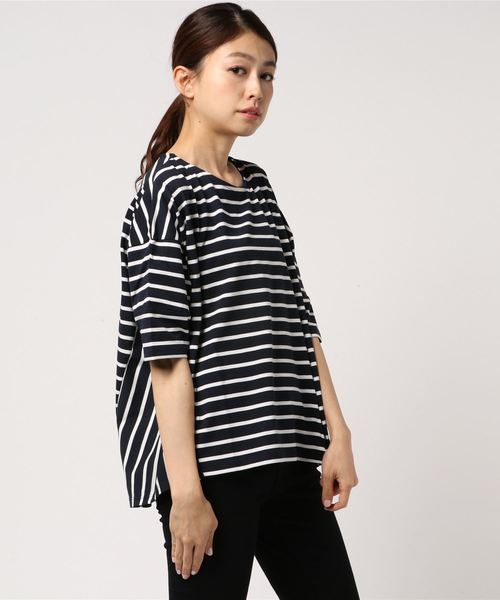 earth music&ecology(アースミュージックアンドエコロジー)の「・ボーダードルマンTシャツ(Tシャツ/カットソー・レディース・ネイビー/オフホワイト/ライトブラウン/ブラック・FREE)」の4枚目の写真