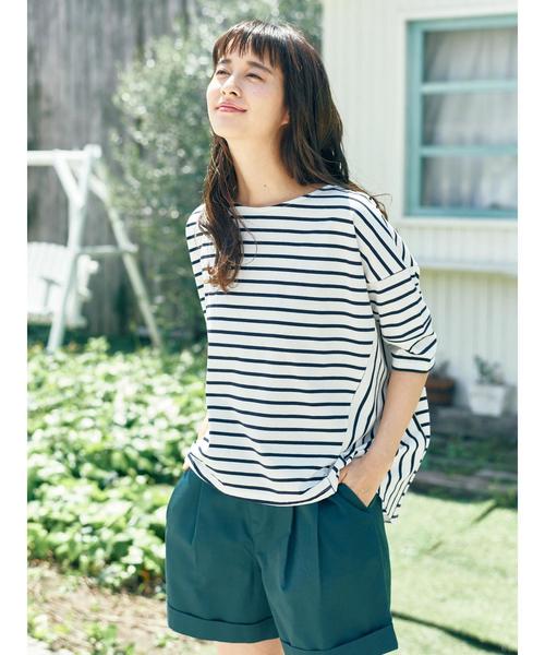 earth music&ecology(アースミュージックアンドエコロジー)の「・ボーダードルマンTシャツ(Tシャツ/カットソー・レディース・ネイビー/オフホワイト/ライトブラウン/ブラック・FREE)」の10枚目の写真