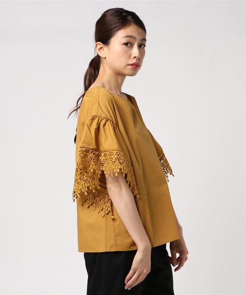 Music Ecology アースミュージックアンドエコロジー のファッション Music Ecology シャツ ブラウス セール トップス Earth ケミカルレースフレア袖プルオーバー シャツ ブラウス 翌日発送可能