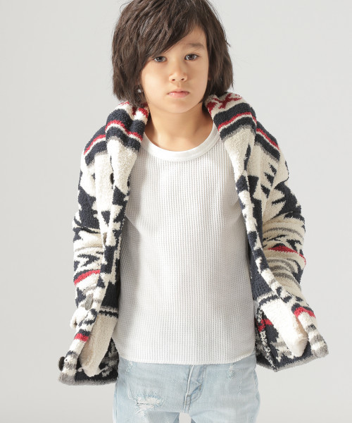 BAYFLOW（ベイフロー）の「[KIDS]ネイティブショールカーデ（カーディガン/ボレロ・キッズ・ブラック/オフホワイト・MEDIUM/X-LARGE）」の2枚目の写真