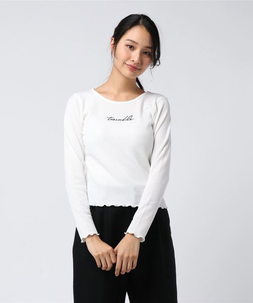 archives（アルシーヴ）の「ロゴ刺繍入りワッフルTシャツ（Tシャツ/カットソー・レディース・ブラック/ベージュ/オフホワイト・MEDIUM）」の2枚目の写真