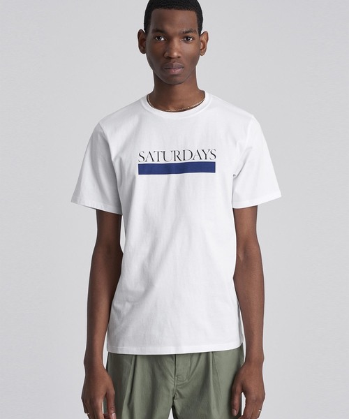 Saturdays NYC(サタデーズ ニューヨークシティ )の「Bar Underline T-Shirt(Tシャツ/カットソー・メンズ・ホワイト/ネイビー/オレンジ・L/M/S/XL/XS)」の2枚目の写真