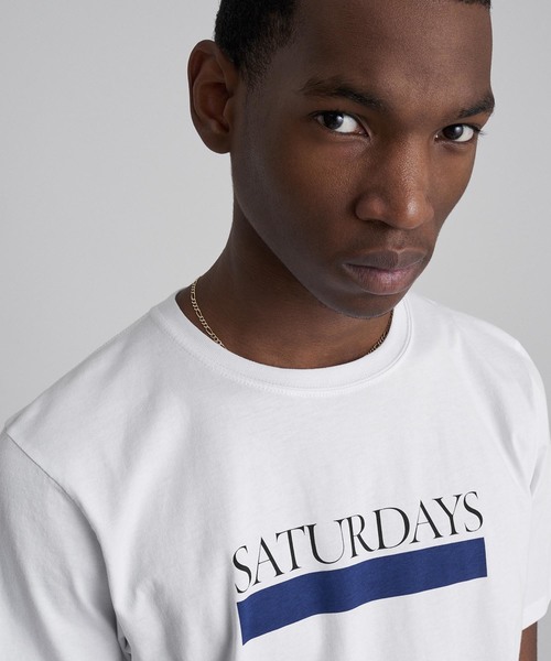Saturdays NYC(サタデーズ ニューヨークシティ )の「Bar Underline T-Shirt(Tシャツ/カットソー・メンズ・ホワイト/ネイビー/オレンジ・L/M/S/XL/XS)」の4枚目の写真