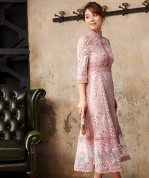 RUIRUE BOUTIQUE（ルイルエブティック）の「【オケージョン対応】フラワー刺繍レースワンピース洗える結婚式 お呼ばれ パーティー ドレス 美シルエット スタイルアップ 美脚効果（ドレス）」