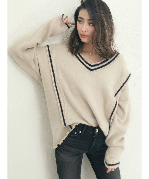 GYDA（ジェイダ）の「チルデングラインダーニットトップス（ニット/セーター・レディース・ブラック/ベージュ/オフホワイト・FREE）」の3枚目の写真